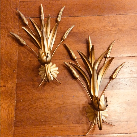 Pair VTG Wheat Wall Sconces Hans Kogl ? Italian ? Hollywood Regency Gold Gilt - Picture 1 of 6